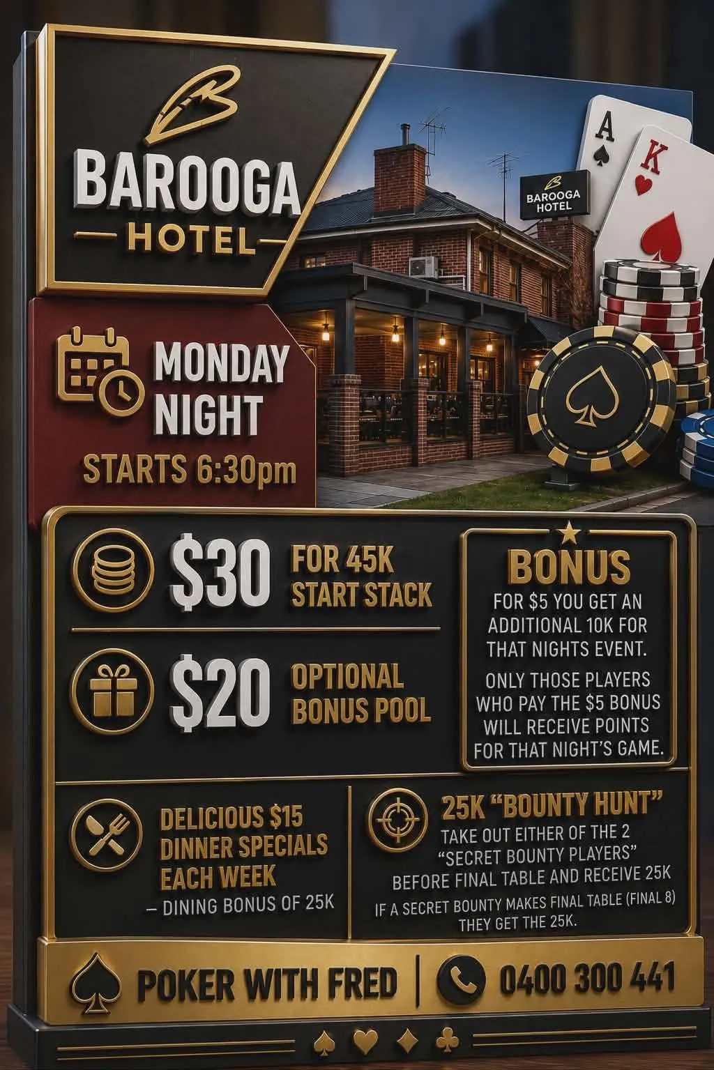Monday Night Poker — Barooga Hotel flyer
