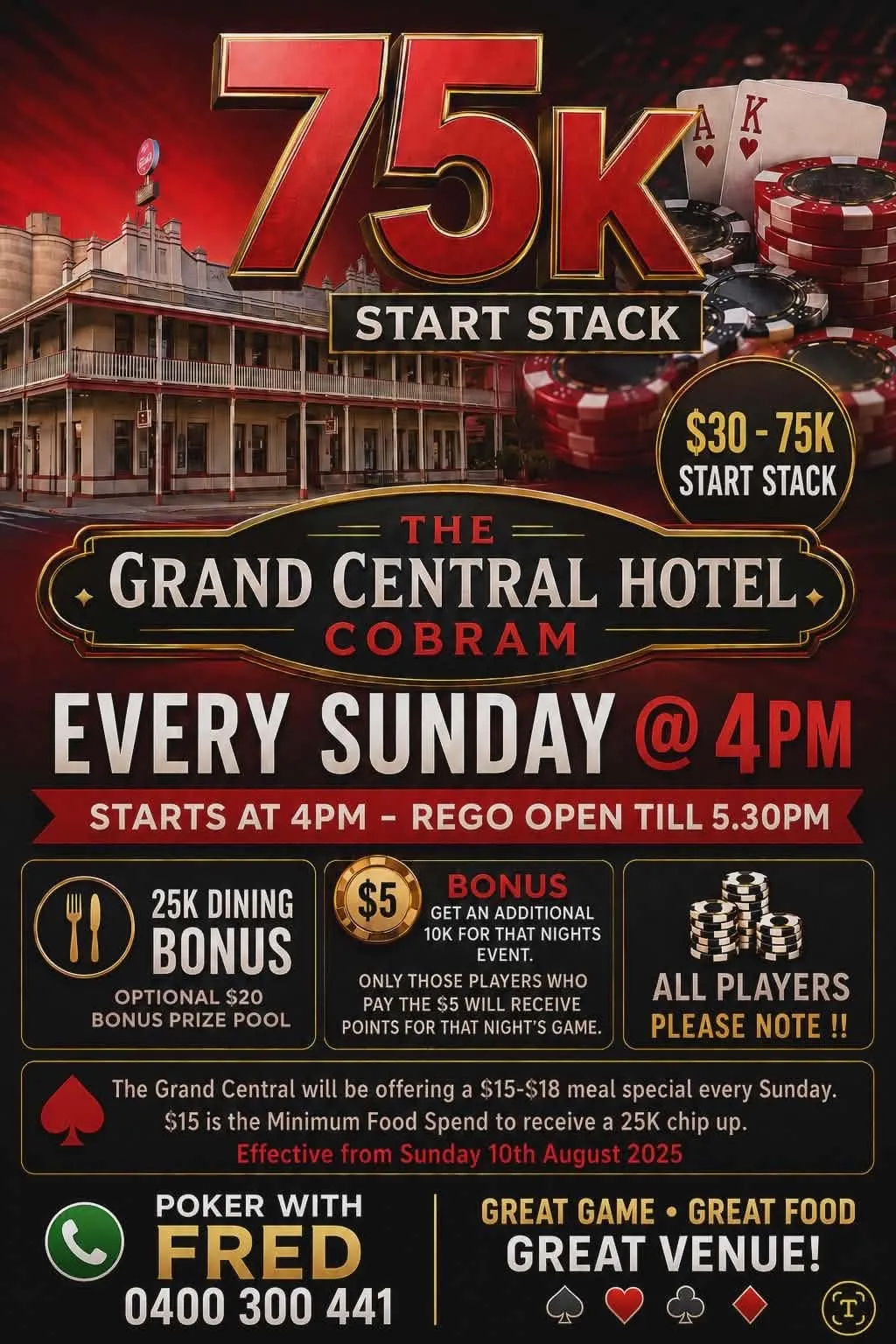 Sunday Afternoon Poker — Grand Central Hotel, Cobram flyer