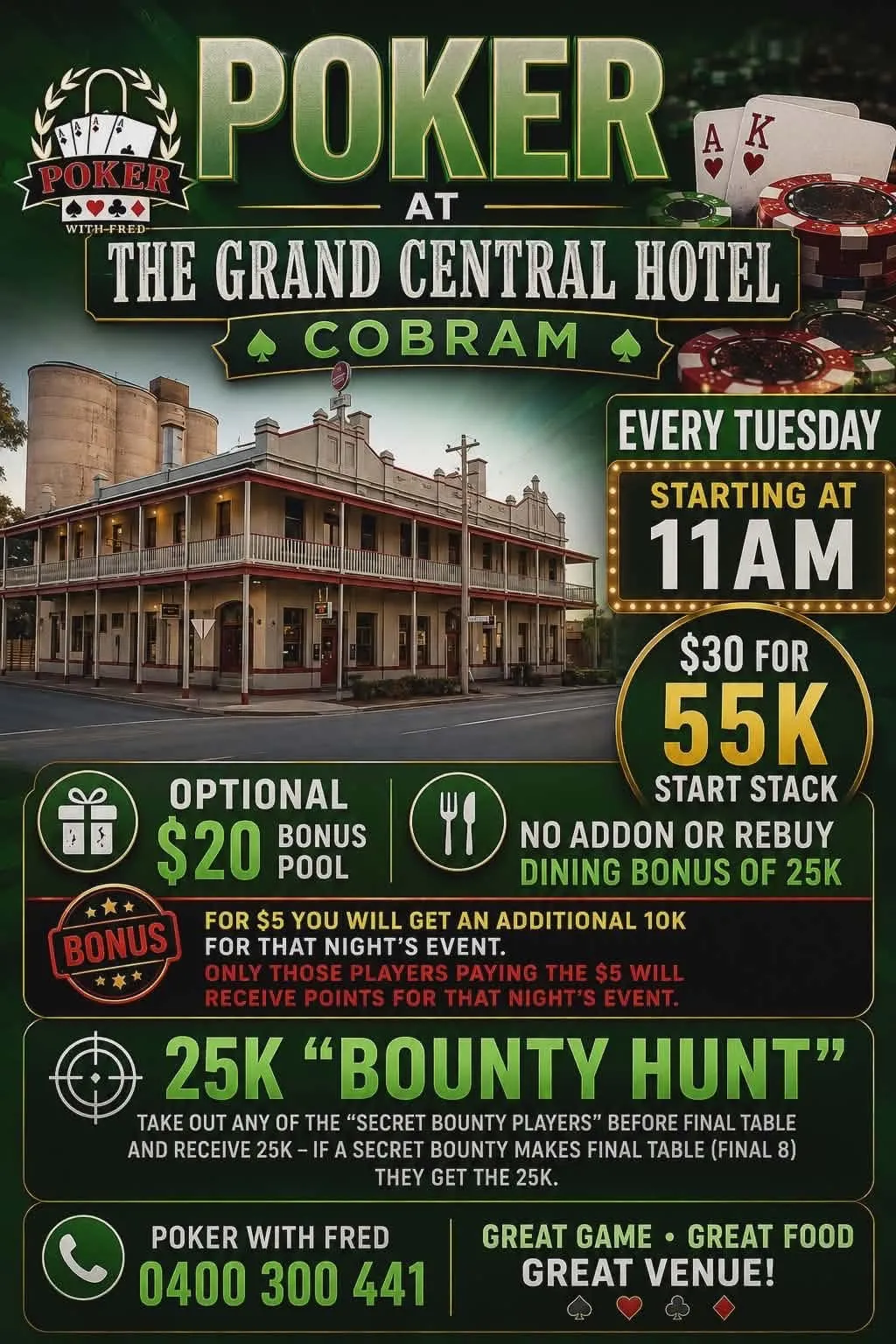 Tuesday Morning Poker — Grand Central Hotel, Cobram flyer